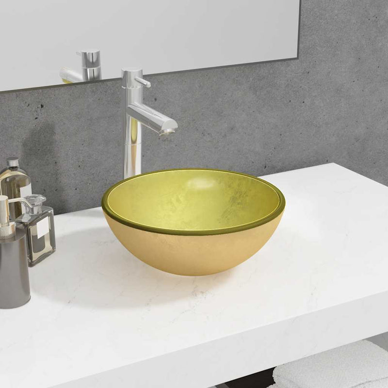 Afbeelding laden in galerijviewer, Vidaxl wasbak 30x12 cm gehard glas goudkleurig
