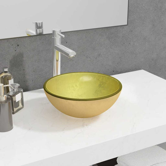 Vidaxl wasbak 30x12 cm gehard glas goudkleurig
