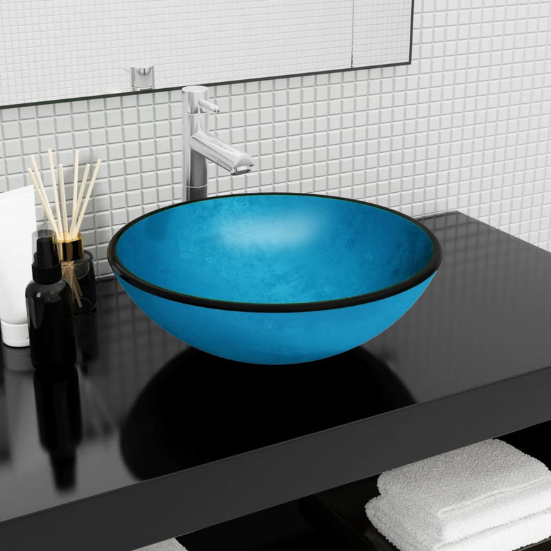 Afbeelding laden in galerijviewer, Vidaxl wasbak 42x14 cm gehard glas blauw

