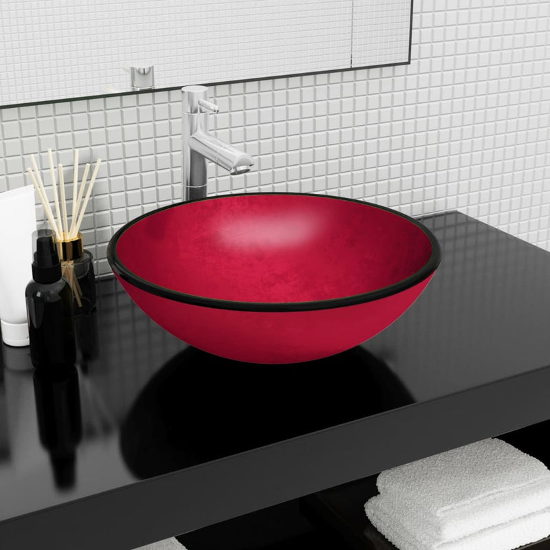 Afbeelding laden in galerijviewer, Vidaxl wasbak 42x14 cm gehard glas rood
