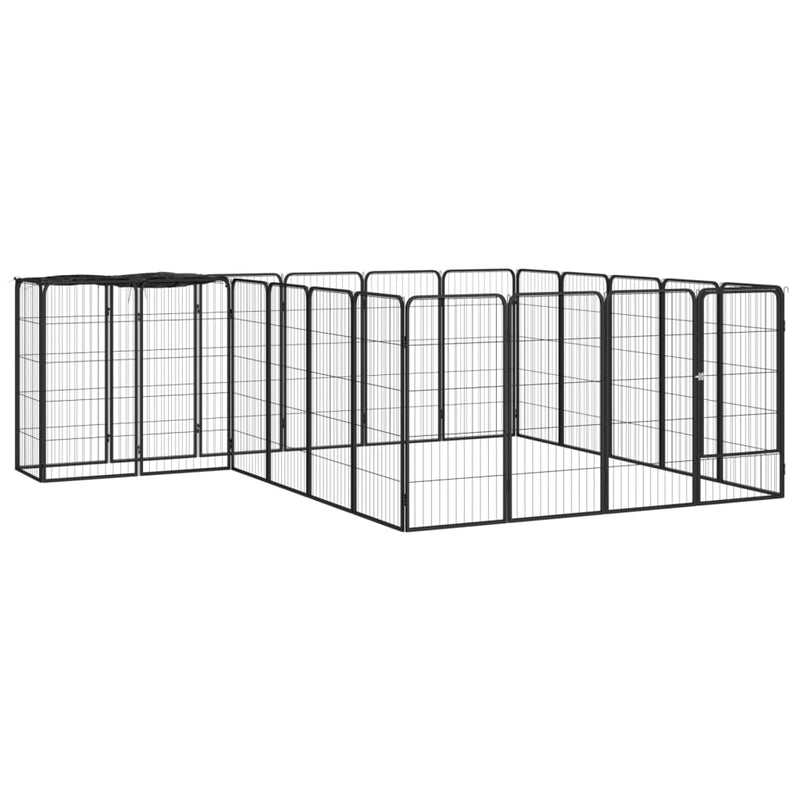 Afbeelding laden in galerijviewer, VidaXL Hondenkennel 22 panelen 50x100 cm gepoedercoat staal zwart
