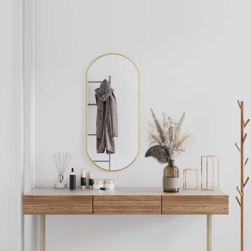 Afbeelding laden in galerijviewer, Vidaxl wandspiegel 90x40 cm ovaal goudkleurig
