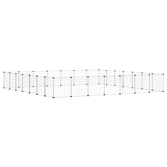 Vidaxl huisdierenkooi met deur 28 panelen 35x35 cm staal zwart