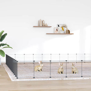 Vidaxl huisdierenkooi met deur 52 panelen 35x35 cm staal zwart
