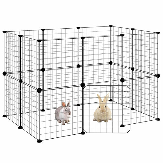 Vidaxl huisdierenkooi met deur 20 panelen 35x35 cm staal zwart