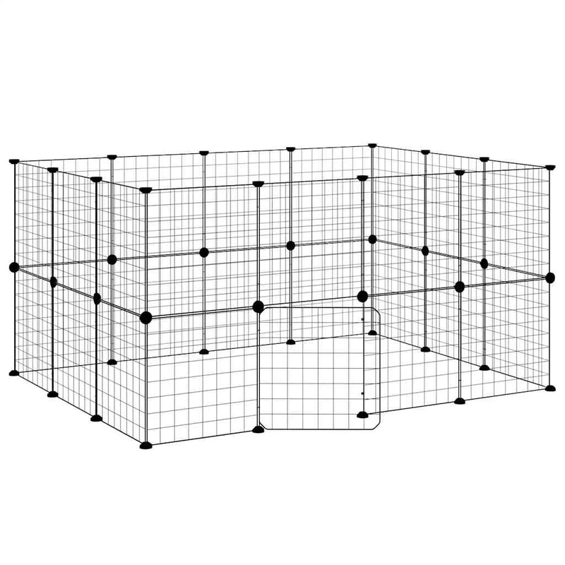 Afbeelding laden in galerijviewer, Vidaxl huisdierenkooi met deur 28 panelen 35x35 cm staal zwart
