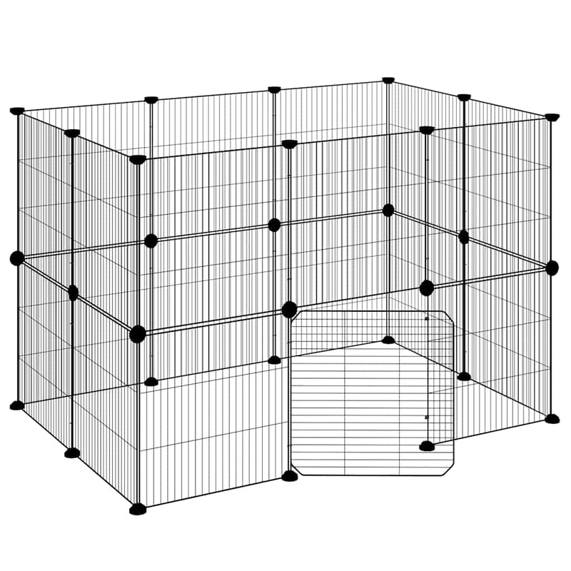 Afbeelding laden in galerijviewer, Vidaxl huisdierenkooi met deur 20 panelen 35x35 cm staal zwart
