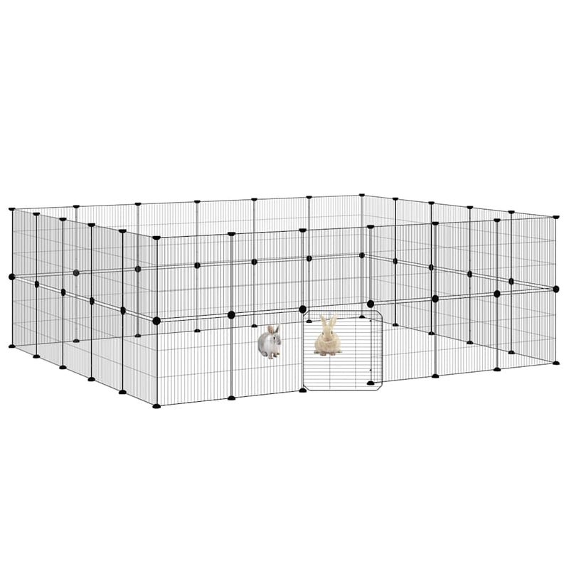 Afbeelding laden in galerijviewer, Vidaxl huisdierenkooi met deur 44 panelen 35x35 cm staal zwart
