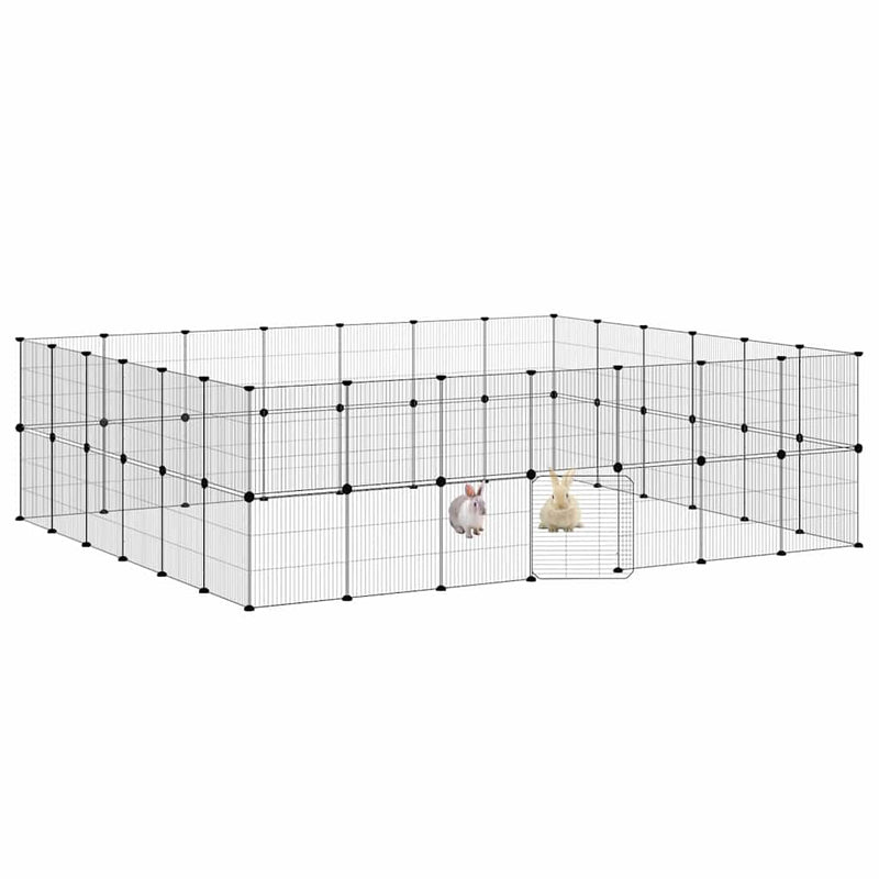 Afbeelding laden in galerijviewer, Vidaxl huisdierenkooi met deur 52 panelen 35x35 cm staal zwart

