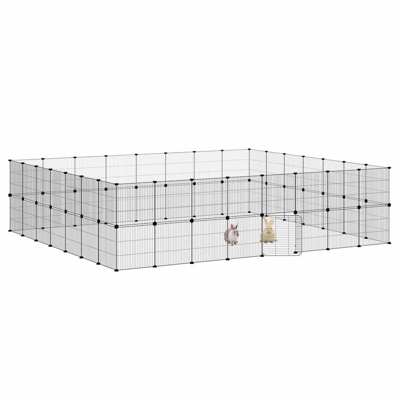 Afbeelding laden in galerijviewer, Vidaxl huisdierenkooi met deur 60 panelen 35x35 cm staal zwart
