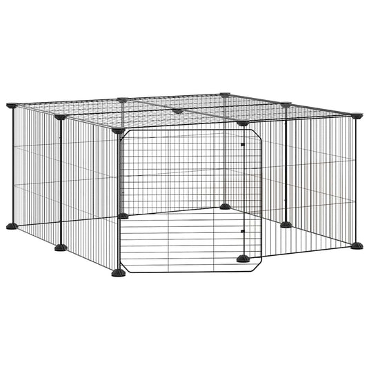 Vidaxl huisdierenkooi met deur 12 panelen 35x35 cm staal zwart