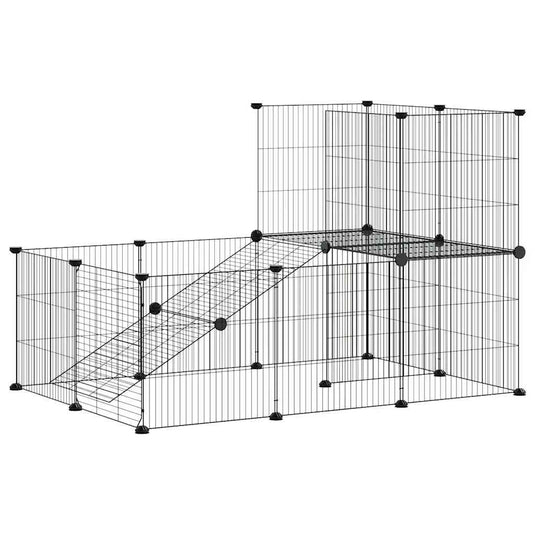 Vidaxl huisdierenkooi met deur 20 panelen 35x35 cm staal zwart