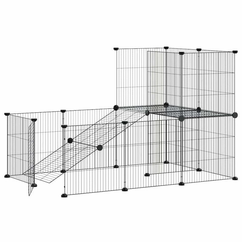 Afbeelding laden in galerijviewer, Vidaxl huisdierenkooi met deur 20 panelen 35x35 cm staal zwart
