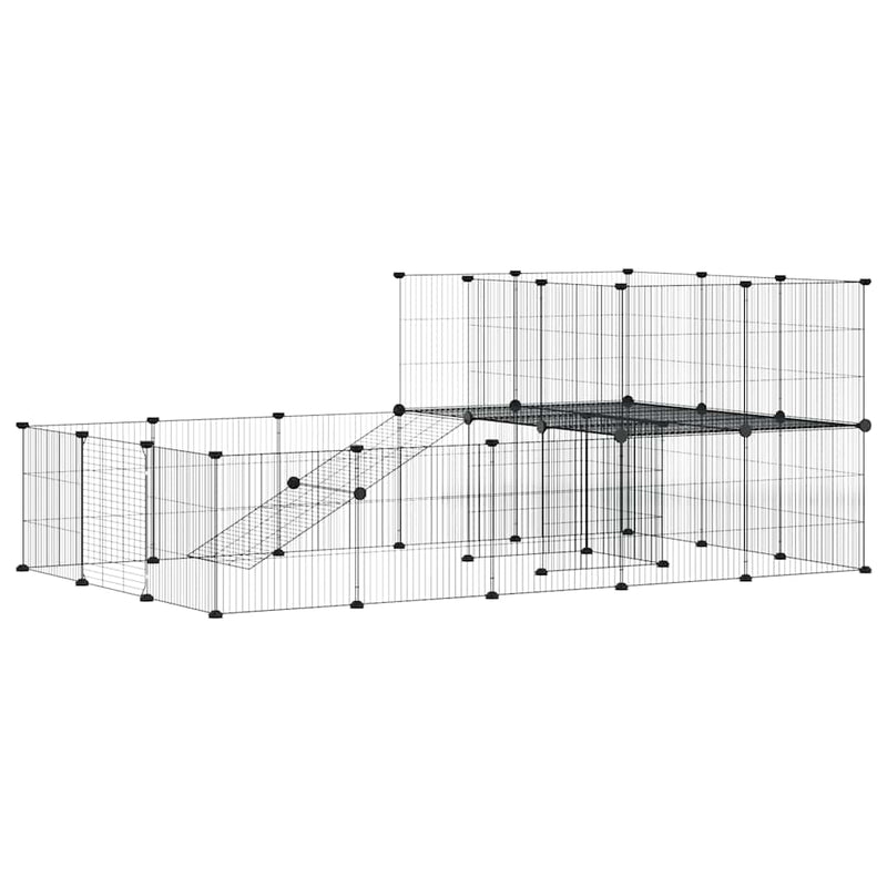 Afbeelding laden in galerijviewer, Vidaxl huisdierenkooi met deur 36 panelen 35x35 cm staal zwart
