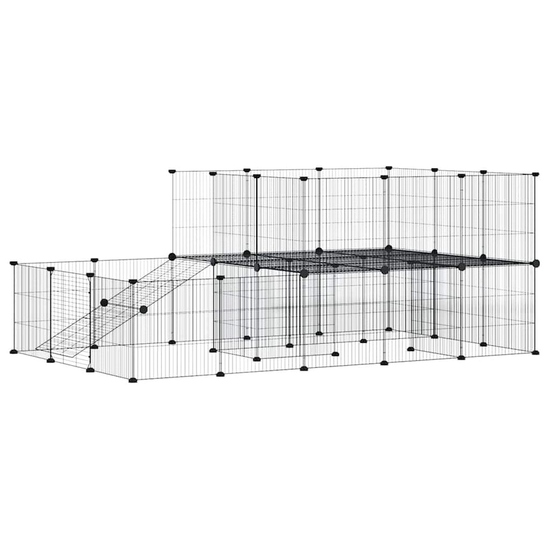 Afbeelding laden in galerijviewer, Vidaxl huisdierenkooi met deur 44 panelen 35x35 cm staal zwart

