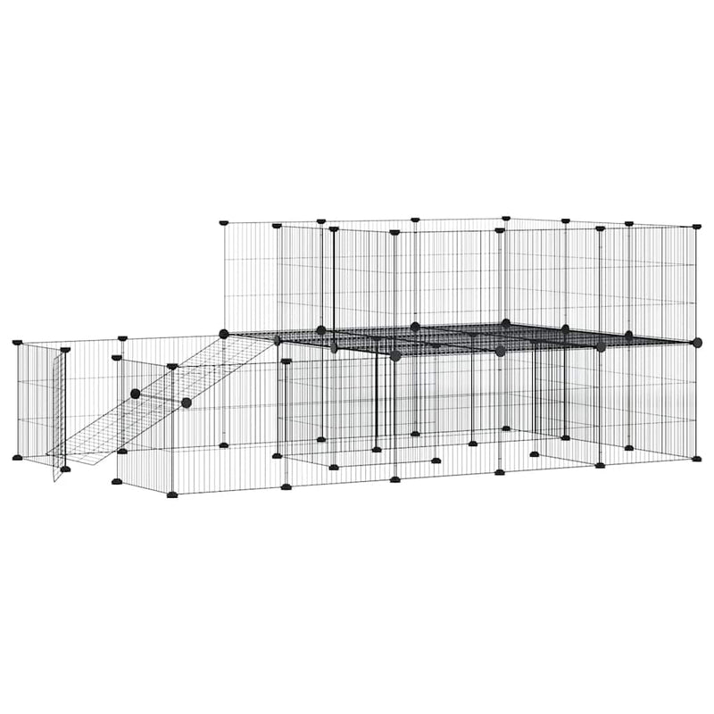 Afbeelding laden in galerijviewer, Vidaxl huisdierenkooi met deur 44 panelen 35x35 cm staal zwart
