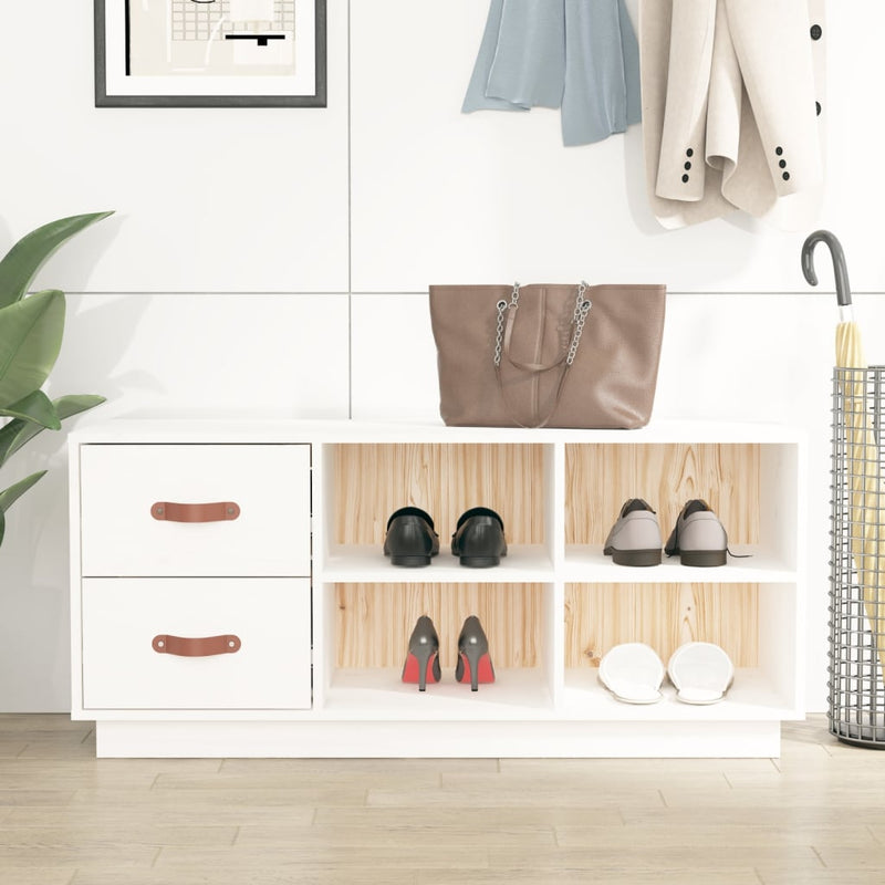 Afbeelding laden in galerijviewer, Vidaxl schoenenbank 100x34x45 cm massief grenenhout wit
