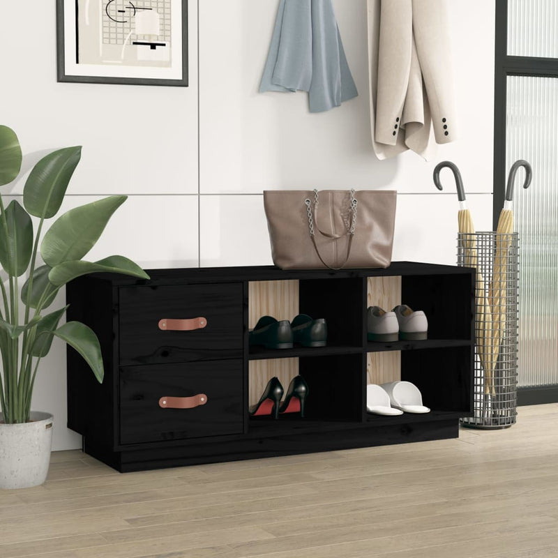Afbeelding laden in galerijviewer, Vidaxl schoenenbank 100x34x45 cm massief grenenhout zwart
