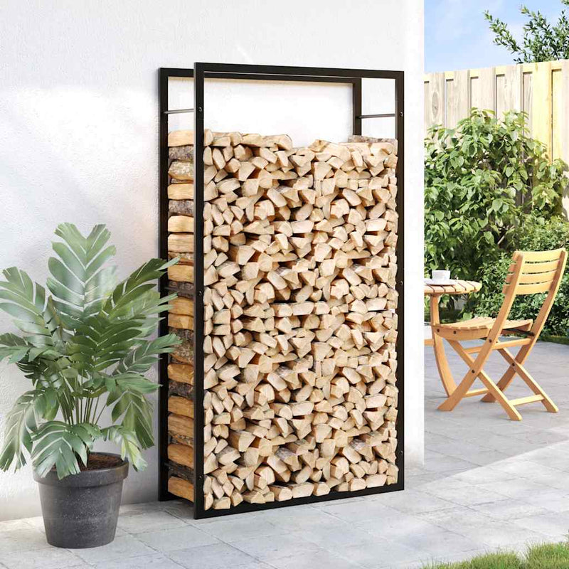 Afbeelding laden in galerijviewer, Vidaxl haardhoutrek matzwart 80x28x154 cm staal
