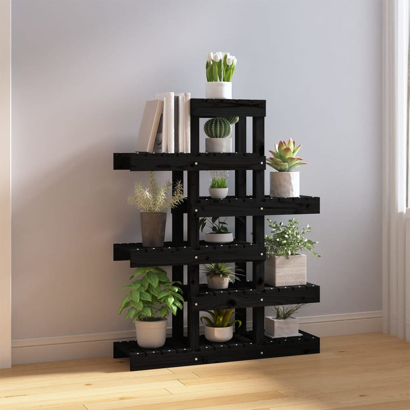 Afbeelding laden in galerijviewer, Vidaxl plantenstandaard 85x25x109,5 cm massief grenenhout zwart
