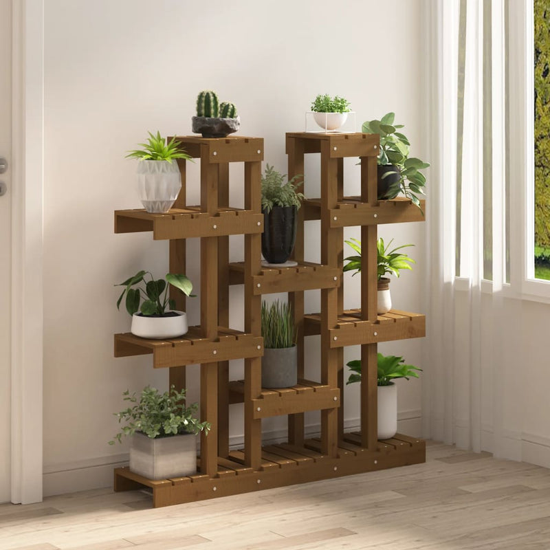 Afbeelding laden in galerijviewer, Vidaxl plantenstandaard 104,5x25x109,5 cm grenenhout honingbruin
