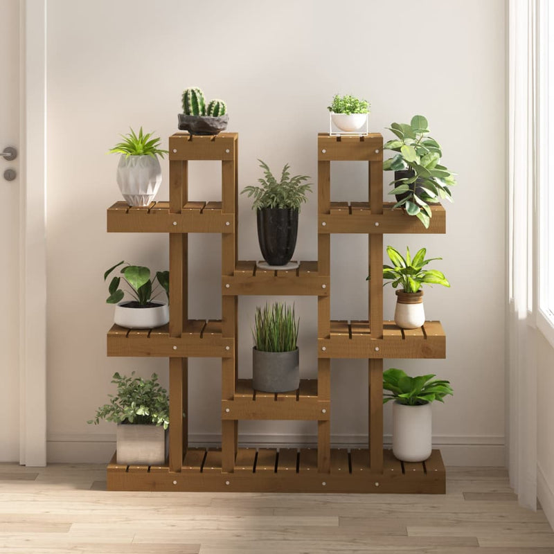Afbeelding laden in galerijviewer, Vidaxl plantenstandaard 104,5x25x109,5 cm grenenhout honingbruin
