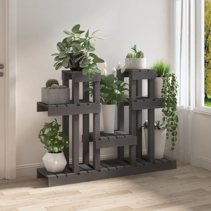 Afbeelding laden in galerijviewer, Vidaxl plantenstandaard grijs 104,5x25x77,5 cm massief grenenhout
