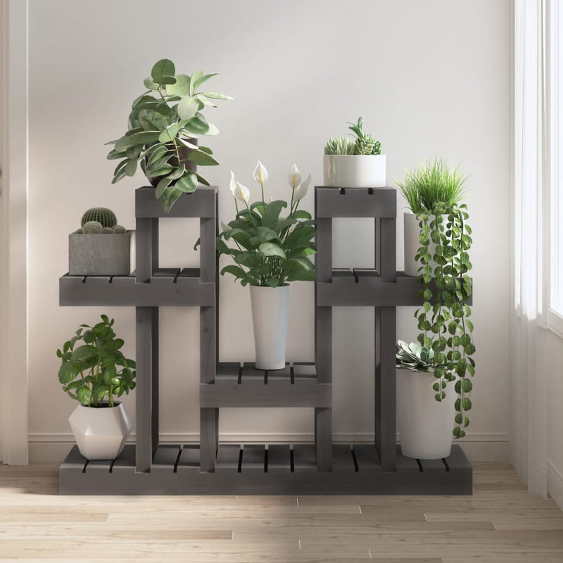 Afbeelding laden in galerijviewer, Vidaxl plantenstandaard grijs 104,5x25x77,5 cm massief grenenhout
