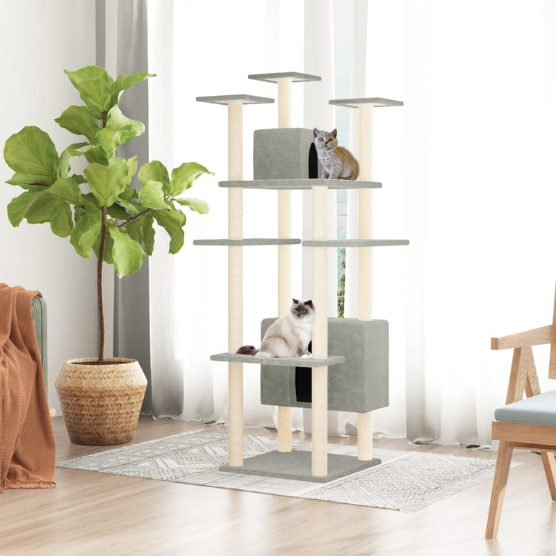 Afbeelding laden in galerijviewer, Vidaxl kattenmeubel met sisal krabpalen 162 cm lichtgrijs
