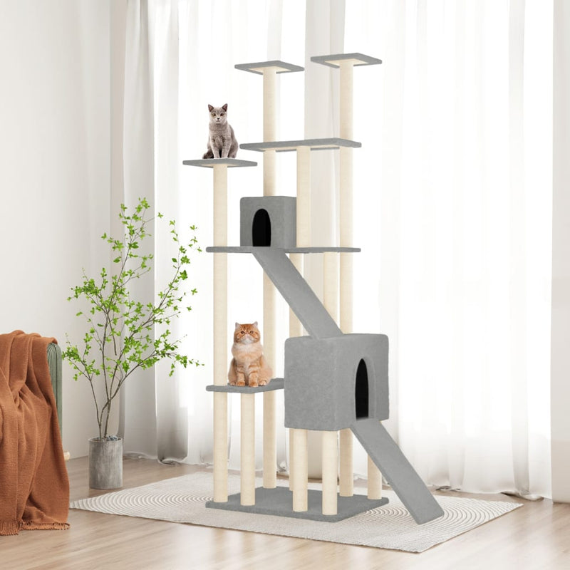 Afbeelding laden in galerijviewer, Vidaxl kattenmeubel met sisal krabpalen 190 cm lichtgrijs
