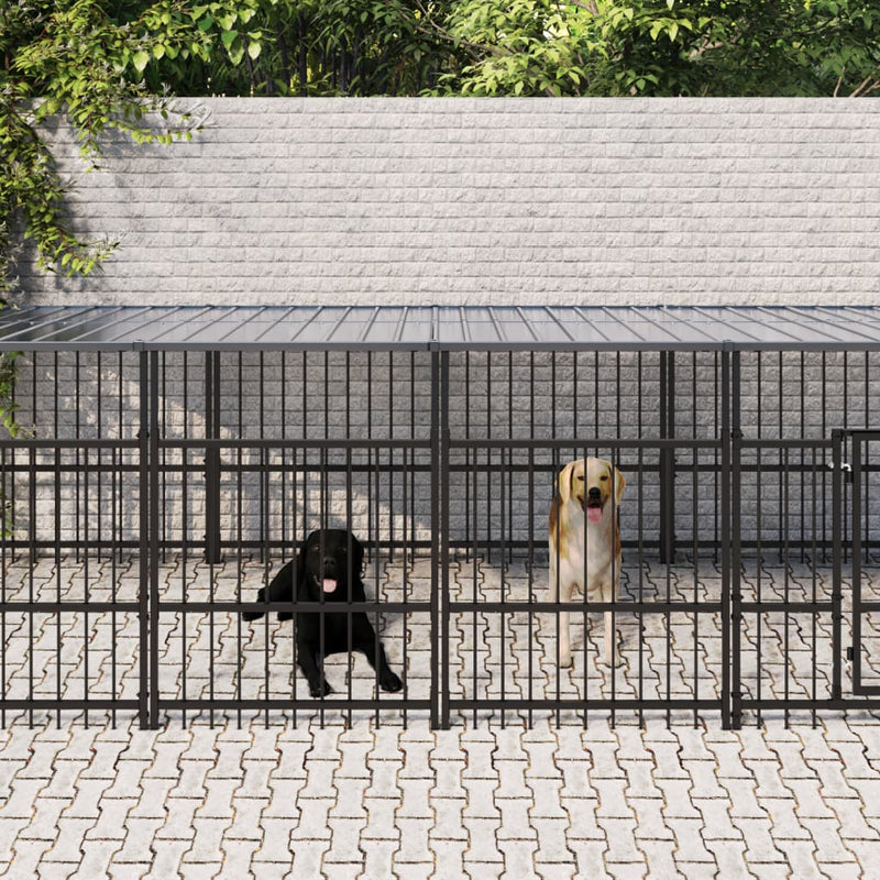 Afbeelding laden in galerijviewer, VidaXL Hondenkennel met dak 11,26 m² staal
