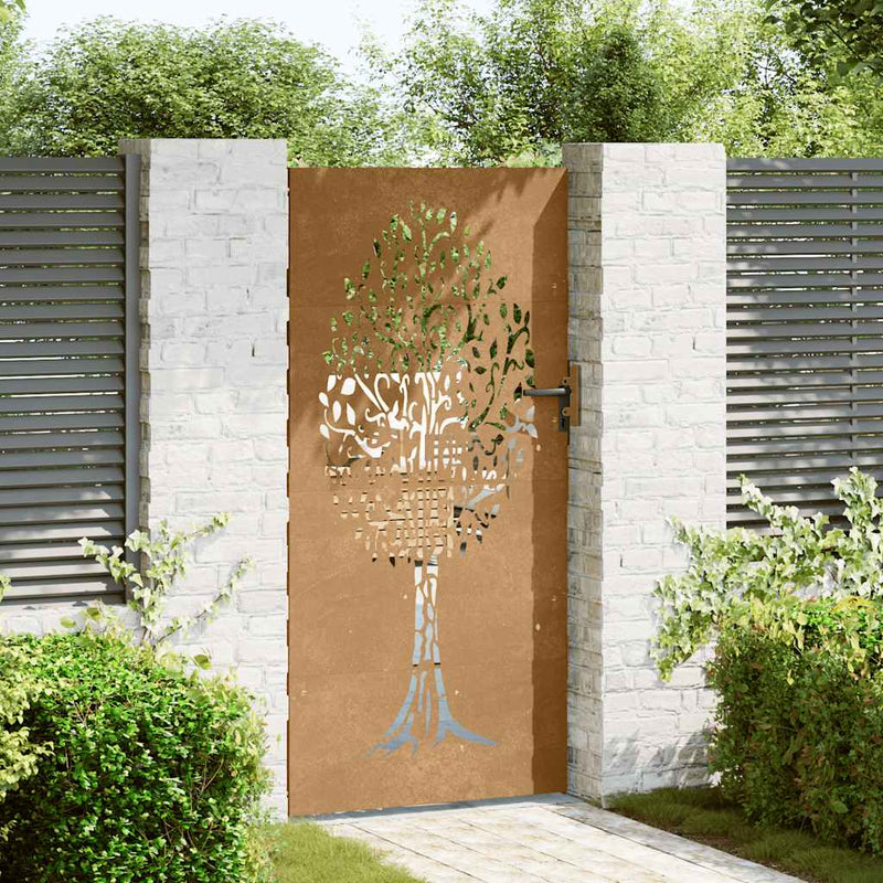Afbeelding laden in galerijviewer, Vidaxl poort 85x200 cm boomontwerp cortenstaal
