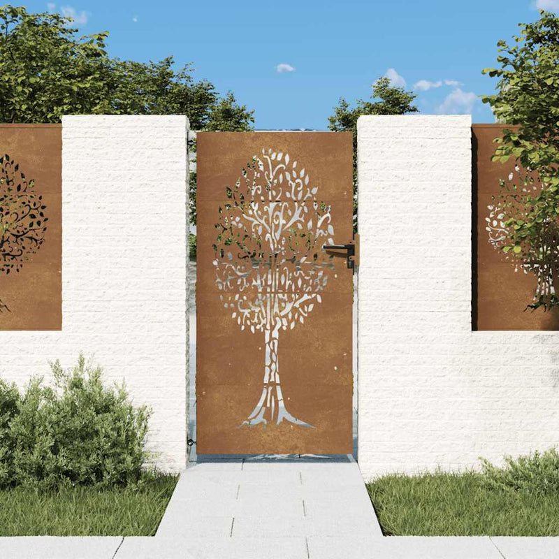 Afbeelding laden in galerijviewer, Vidaxl poort 85x200 cm boomontwerp cortenstaal
