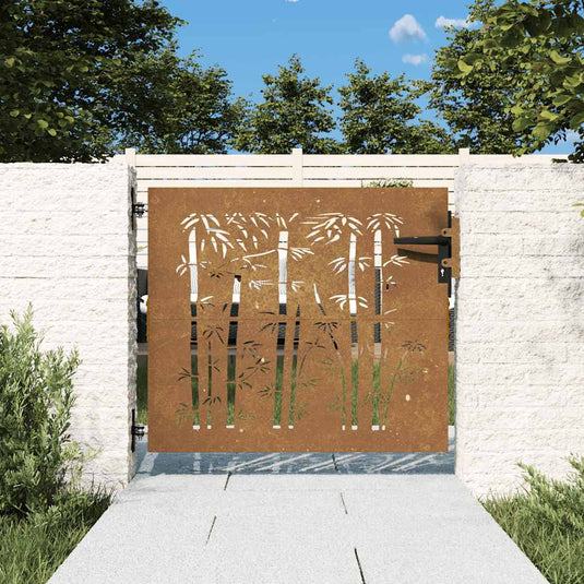 Vidaxl poort 85x75 cm bamboe-ontwerp cortenstaal