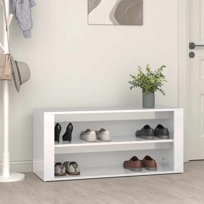 Afbeelding laden in galerijviewer, Vidaxl schoenenrek 100x35x45 cm bewerkt hout hoogglans wit
