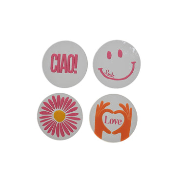 Decoris spiegeltje met print glas ã˜10cmxh0,5cm 4 assorti