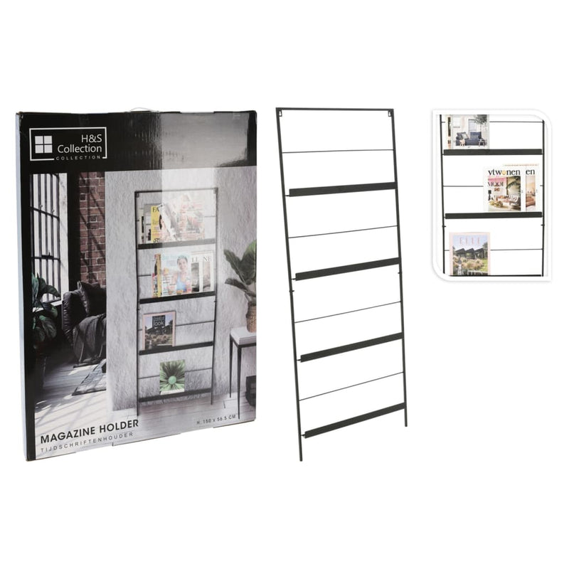Afbeelding laden in galerijviewer, H S Collection H S Collection Tijdschriftenhouder 150x56,5 cm metaal zwart
