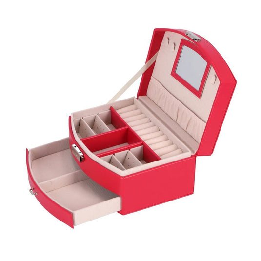 No brand juwelenbox deluxe roze sieradendoosje met spiegel en lade.