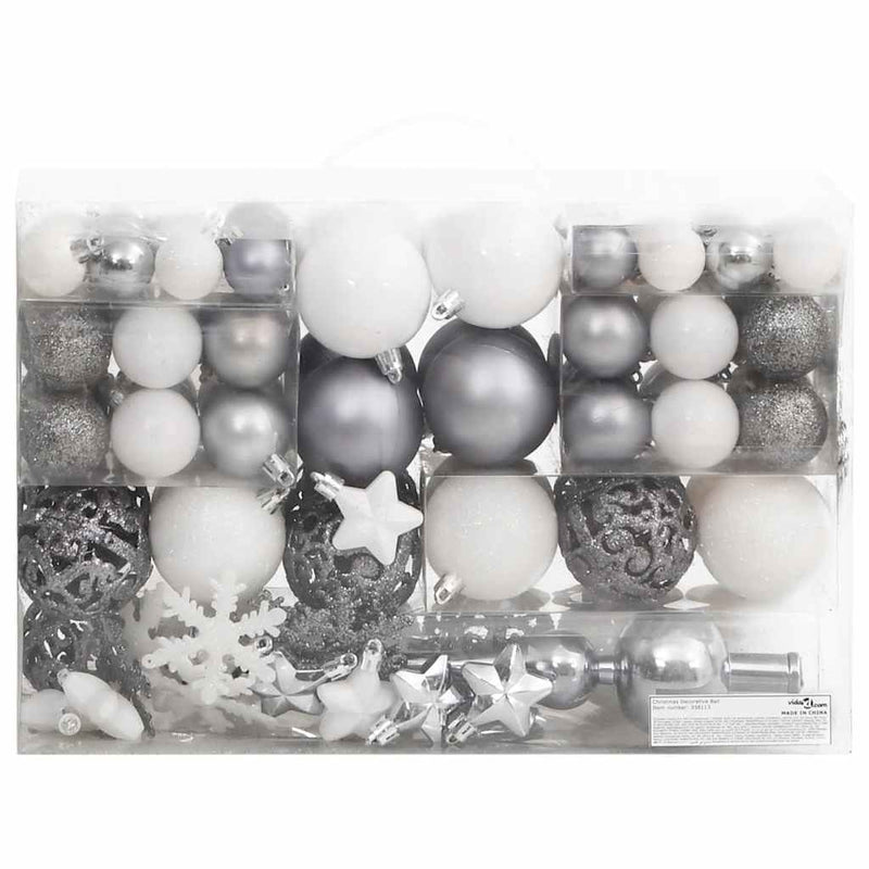 Afbeelding laden in galerijviewer, Vidaxl 111-delige kerstballenset polystyreen wit en grijs
