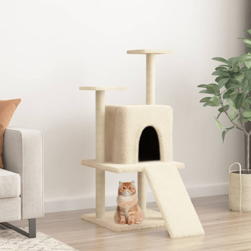 Afbeelding laden in galerijviewer, Vidaxl kattenmeubel met sisal krabpalen 110 cm crèmekleurig
