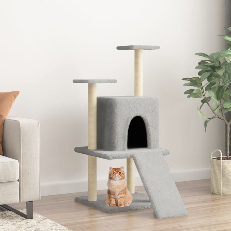 Afbeelding laden in galerijviewer, Vidaxl kattenmeubel met sisal krabpalen 110 cm lichtgrijs
