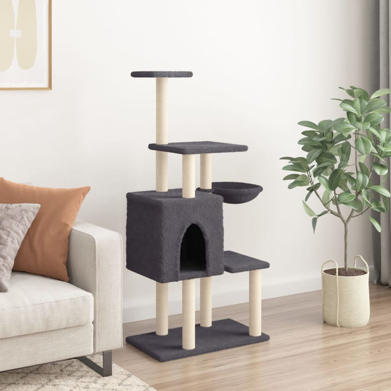 Afbeelding laden in galerijviewer, Vidaxl kattenmeubel met sisal krabpalen 131 cm donkergrijs
