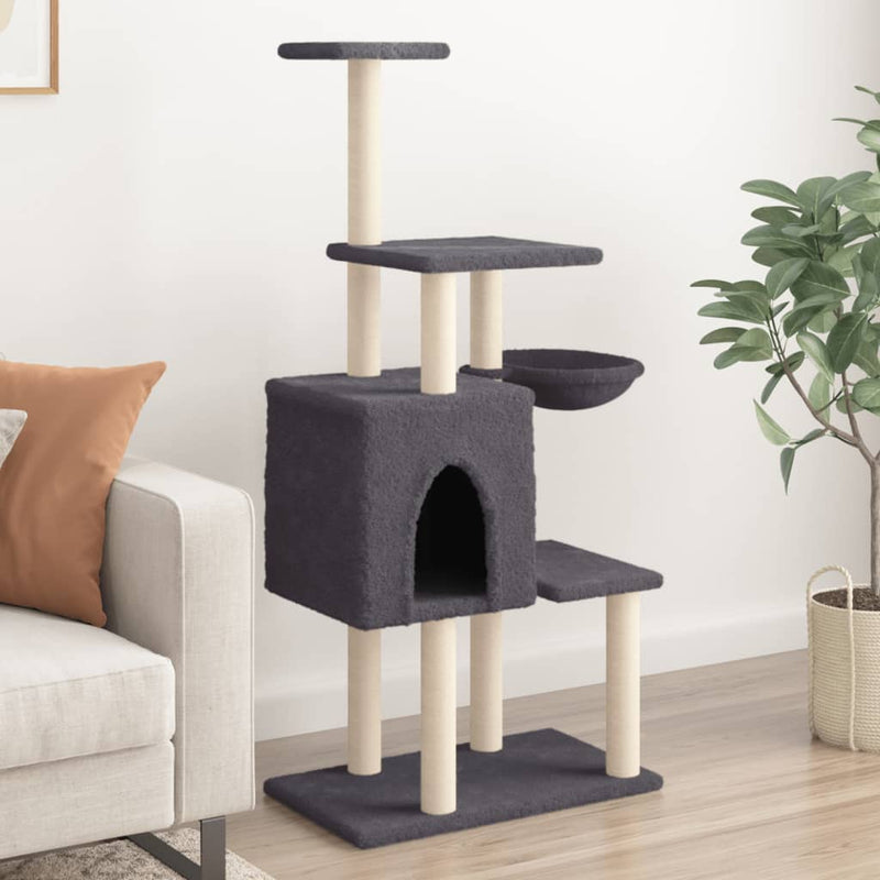 Afbeelding laden in galerijviewer, Vidaxl kattenmeubel met sisal krabpalen 131 cm donkergrijs
