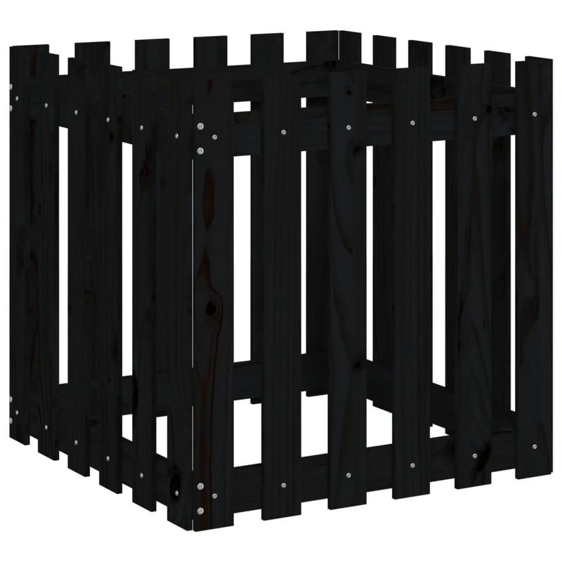 Afbeelding laden in galerijviewer, Vidaxl plantenbak met hekontwerp 60x60x60 cm massief grenenhout zwart
