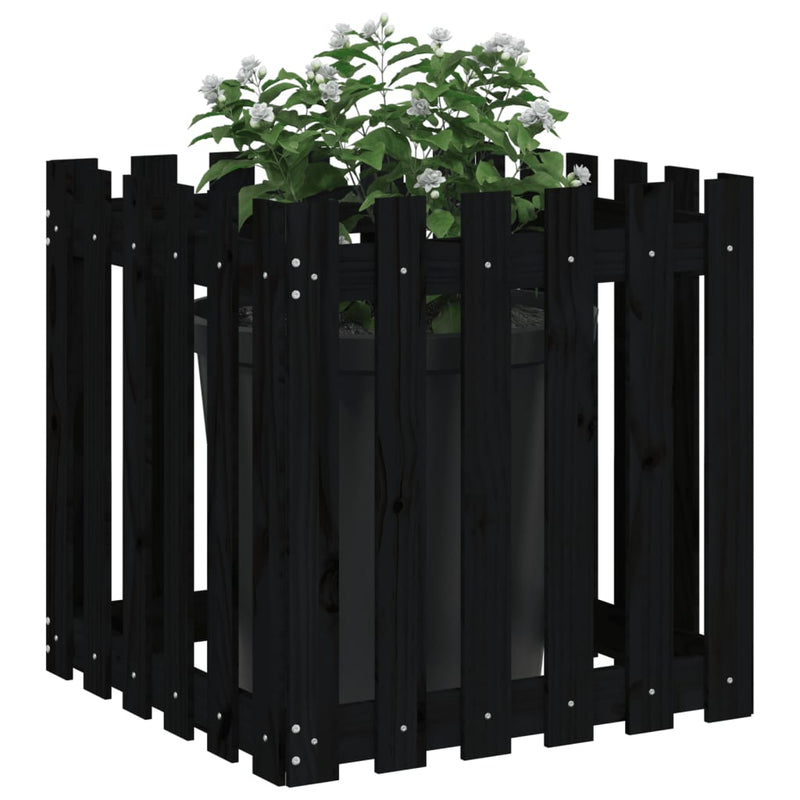 Afbeelding laden in galerijviewer, Vidaxl plantenbak met hekontwerp 60x60x60 cm massief grenenhout zwart
