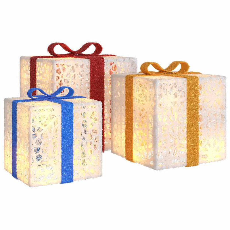 Afbeelding laden in galerijviewer, Vidaxl kerstfiguur cadeaudoos 3 st verlicht 64 warmwitte led's
