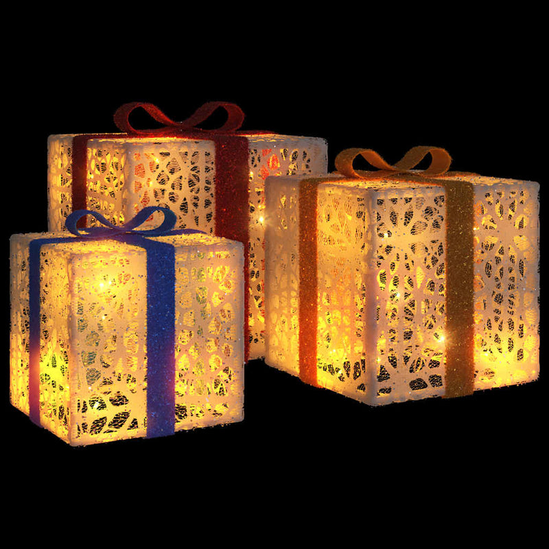 Afbeelding laden in galerijviewer, Vidaxl kerstfiguur cadeaudoos 3 st verlicht 64 warmwitte led's
