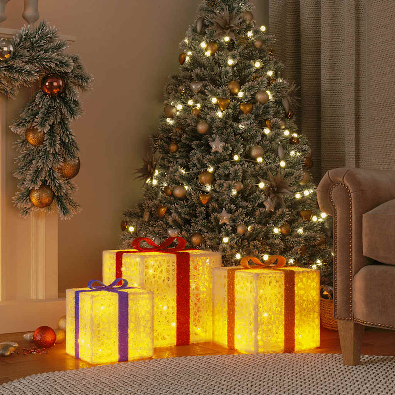 Afbeelding laden in galerijviewer, Vidaxl kerstfiguur cadeaudoos 3 st verlicht 64 warmwitte led's
