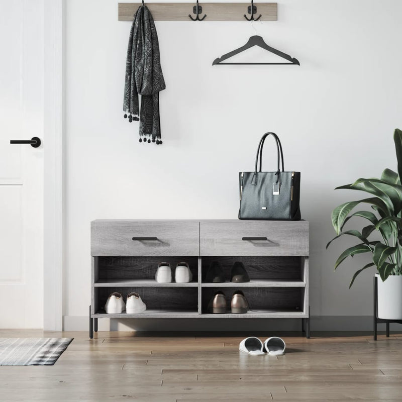 Afbeelding laden in galerijviewer, Vidaxl schoenenbank 102x35x55 cm bewerkt hout grijs sonoma eikenkleur
