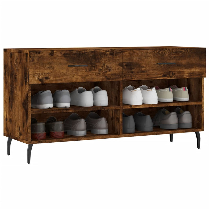 Afbeelding laden in galerijviewer, Vidaxl schoenenbank 102x35x55 cm bewerkt hout gerookt eikenkleurig
